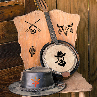 MAYJOYDIY US 1 Set Western Cowboy Theme PET Hollow Out Drawing Painting Stencils DIY-MA0003-39-1