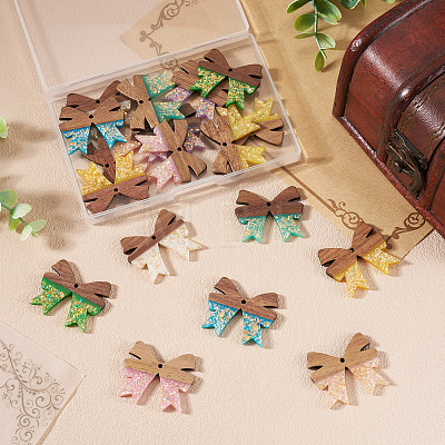 18Pcs 9 Colors Wood & Resin Pendants WOOD-TA0002-96-1