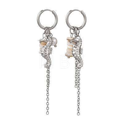 2Pairs 2 Styles Natural Freshwater Shell & 304 Stainless Steel Pendants Dangle Earrings for Women EJEW-JE07140-1