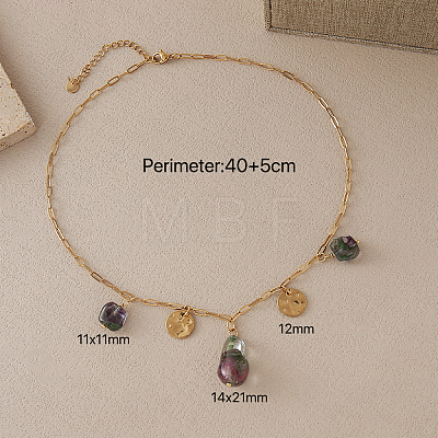 European Style Nuggets Glass & Stainless Steel Coin Pendant Paperclip Chain Necklaces for Women TV7239-3-1