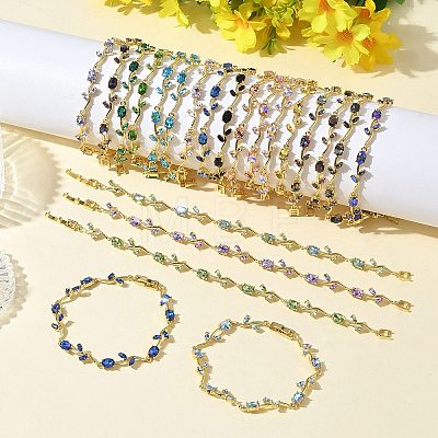Brass Glass Flower Link Chain Bracelets KK-CBA7DFA-01G-C-1