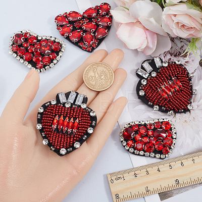 Gorgecraft 6Pcs 3 Style Heart Shape Alloy Rhinestone Embroidery Thread Sew Cloth DIY-GF0009-55-1