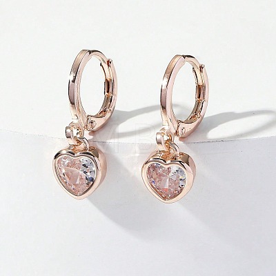 Heart Brass Clear Cubic Zirconia Hoop Earrings FS-WGFA497-01-1