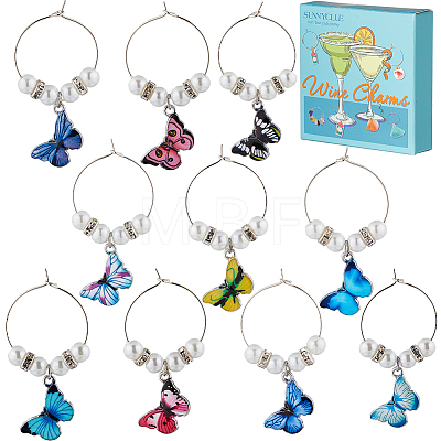 Butterfly Alloy Enamel Wine Glass Charms AJEW-SC0002-38-1