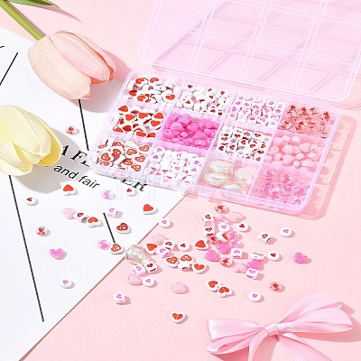 385Pcs Valentine's Day Theme Opaque/Transparent Acrylic Beads MACR-FS0001-93-1