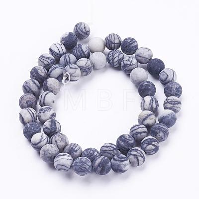 Natural Black Silk Stone/Netstone Beads Strands G-F520-57-6mm-1
