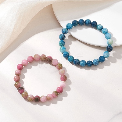 2Pcs Natural Dyed White Jade Beads Stretch Bracelet for Women BJEW-JB13165-1