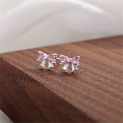 999 Silver Bowknot Stud Earrings for Women PI2951-1-1