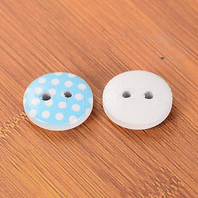 Mixed Flat Round 2-Hole Printed Wooden Buttons Garment Accessories BUTT-MSMC003-02-1
