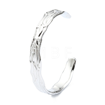 304 Stainless Steel Textured Open Cuff Bangles for Women STAS-B068-02P-1