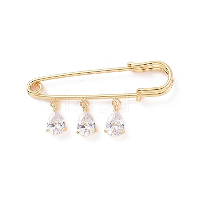 Clear Cubic Zirconia Teardrop Charms Safety Pin Brooch JEWB-BR00084-1