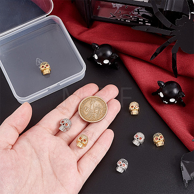 8Pcs 4 Colors Brass Micro Pave Cubic Zirconia Beads KK-PH0006-30-1