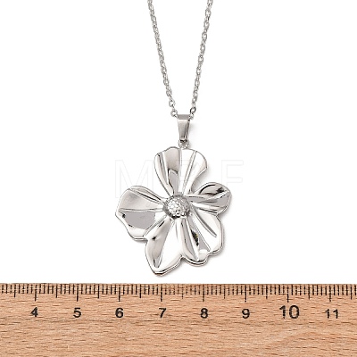 304 Stainless Steel Flower Pendant Cable Chain Necklaces for Men Women NJEW-K308-05F-P-1
