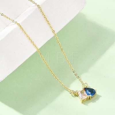 Brass Pave Cubic Zirconia Rectangle & Teardrop Pendant Cable Chain Necklaces KK-CBAB173-05G-04-1
