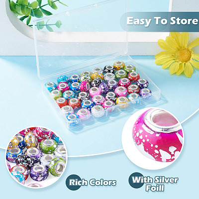 50Pcs 10 Colors Opaque Resin Rondelle European Beads RESI-TA0005-47-1