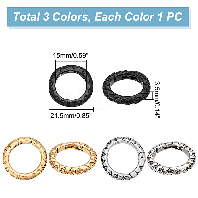 Unicraftale 3Pcs 3 Colors 304 Stainless Steel Spring Gate Rings STAS-UN0041-74-1