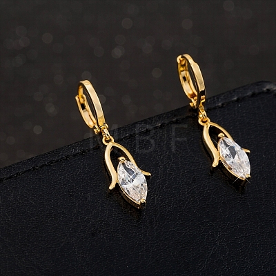 Real 18K Gold Plated Brass Cubic Zirconia Dangle Hoop Earrings EJEW-EE0001-186B-1