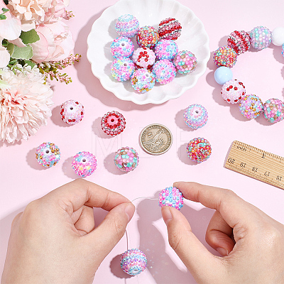 24Pcs 8 Colors Round Resin Rhinestone Beads OACR-PA0002-14-1