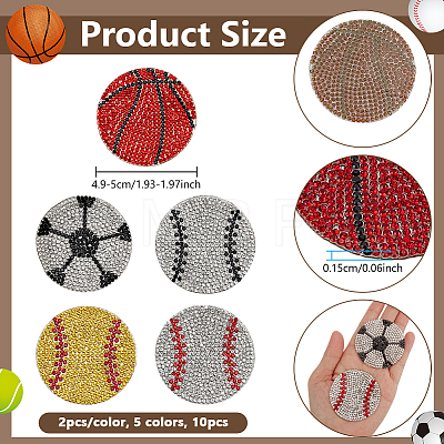 10Pcs 5 Styles Sports Theme Glass Hotfix Rhinestone DIY-NB0015-49-1