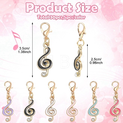 30Pcs 6 Colors Alloy Enamel & Crystal Rhinestone Pendant Decorations HJEW-YW00528-1