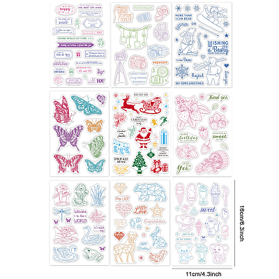 Globleland 9 Sheets 9 Style Festival & Animal & Word Pattern PVC Plastic Stamps DIY-GL0002-68-1