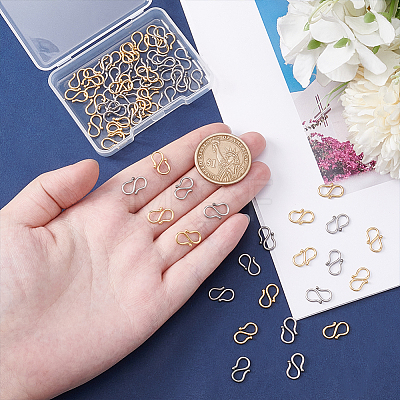 60Pcs 2 Colors 304 Stainless Steel S-Hook Clasps STAS-UN0063-31-1