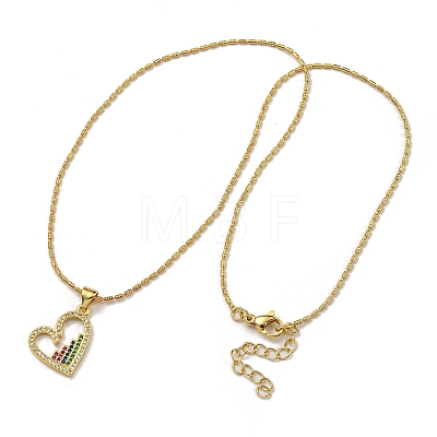 Brass Micro Pave Colorful Cubic Zirconia Peach Heart Pendant Necklaces for Women NJEW-Q346-01G-02-1