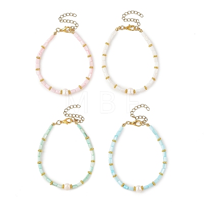 Natural Cultured Freshwater Pearl & Dyed Freshwater Shell Beaded Bracelets for Women BJEW-JB14213-1
