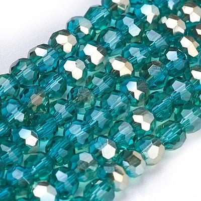 Half Plated Faceted Round Electroplate Glass Beads Strands X-EGLA-D021-42-1