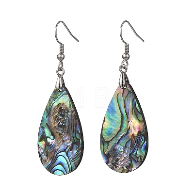 Teardrop Natural Paua Shell Dangle Earrings for Women EJEW-JE07135-1