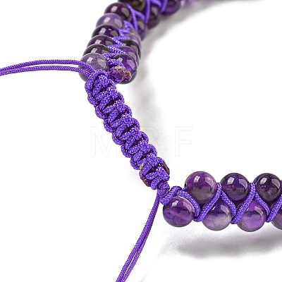 Adjustable Round Natural Amethyst Braided Bead Bracelets for Women BJEW-G713-01-1