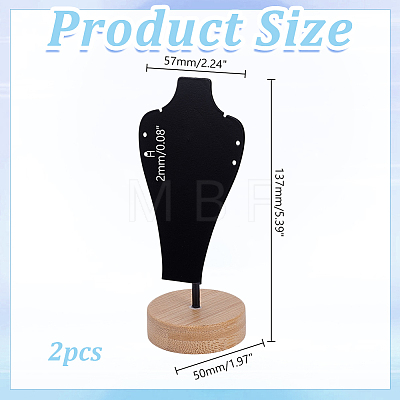 Bust Iron Jewelry Necklace Display Stands with Wooden Rond Base NDIS-WH0024-06B-1