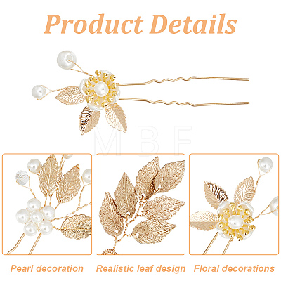 GOMAKERER 9Pcs 3 Style Bridal Leaf Alloy Hair Forks OHAR-GO0001-06-1