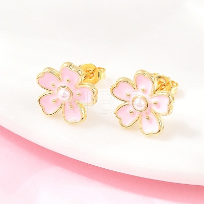 Flower Brass Enamel Stud Earrings EJEW-T051-08A-1