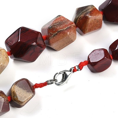 Natural Red Rainbow Jasper Nuggets Beaded Necklaces for Women Men NJEW-K388-01Q-1