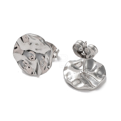 Non-Tarnish 304 Stainless Steel Textured Flat Round Ear Studs for Women EJEW-P234-11P-1