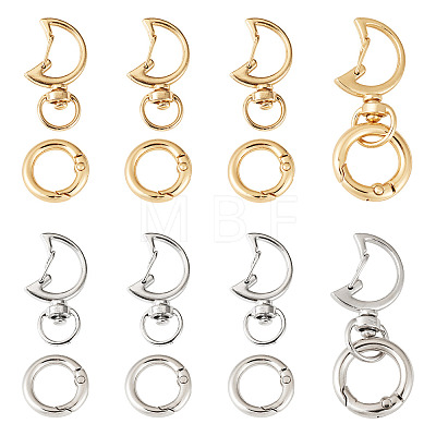 10Pcs 2 Colors Moon Alloy Swivel Snap Hook Clasps & 10Pcs 2 Colors Alloy Spring Gate Rings Findings Kits FIND-TADJ0001-22-1