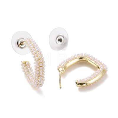 Imitation Pearl Beaded Twist C-shape Stud Earrings EJEW-C006-02-1