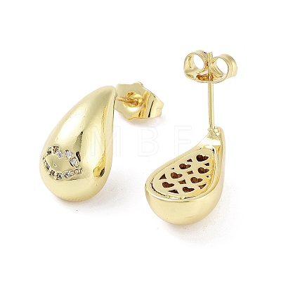 Teardrop Rack Plating Brass Cubic Zirconia Stud Earrings for Women EJEW-B047-02G-11-1