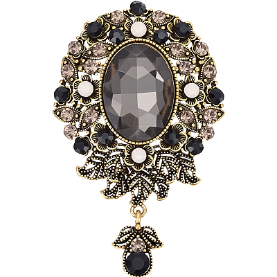 1Pc Teardrop Retro Alloy Rhinestone Brooches for Women JEWB-SP0001-17A-1