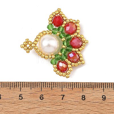 Christmas Round Shell Pearl & Glass Seed Beads Pendants PALLOY-MZ01448-1