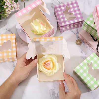 24Pcs 6 Colors Tartan Folding Paper Candy Packing Boxes with Rabbit Window CON-WH0085-193-1