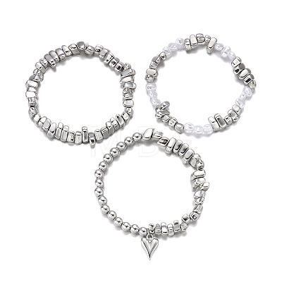 3Pcs 3 Styles Alloy & CCB Plastic Nuggets Beads Charm Bracelets & Stretch Bracelets for Women FS-WG5DF6F-02-1