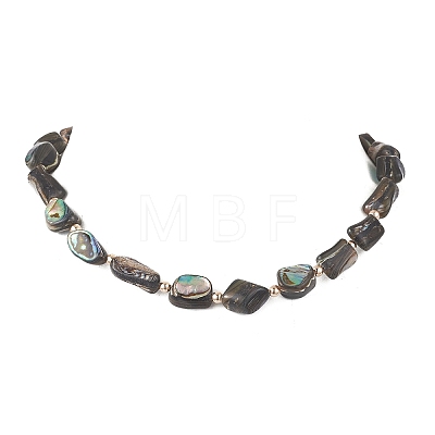Natural Abalone Shell/Paua Shell Nuggets Beaded Necklaces NJEW-JN05972-1