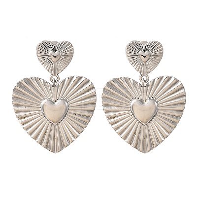 Heart 304 Stainless Steel Dangle Stud Earrings EJEW-Z109-03P-1