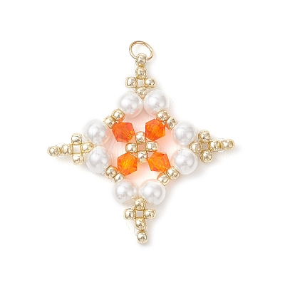 Glass Seed Beaded Star Pendants PALLOY-MZ01165-04-1