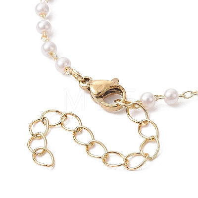Imitation Pearl & Flower Brass Link Chain Bracelet Making AJEW-JB01150-35-1