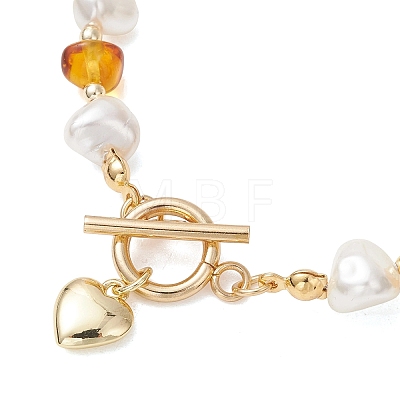 Natural Amber & Shell Pearl Beaded Bracelets for Women BJEW-JB13655-1