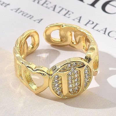 Brass Micro Pave Clear Cubic Zirconia Open Cuff Rings for Women RJEW-K289-02G-U-1