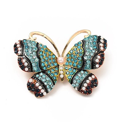 Rhinestone Butterfly Lapel Pin with ABS Pearl Beaded JEWB-I019-25KCG-1
